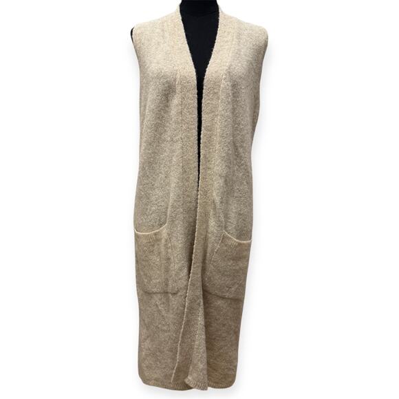 Spartina 449 Sleeveless Long Open Front Cardigan Vest Pocket Beige Knit Size M - Picture 1 of 5